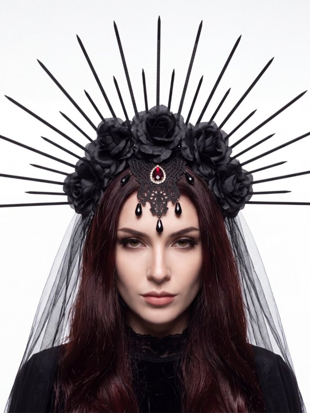 Black Spike Crown Floral Headband Hair Accessory- NWT